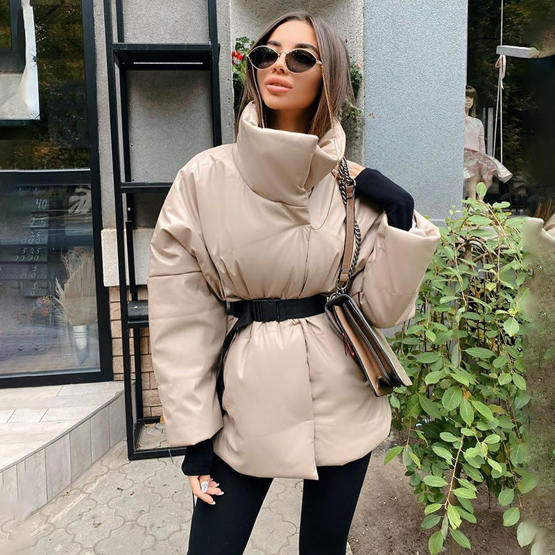 Aria Belted Funnel Neck Puffer Jacket
