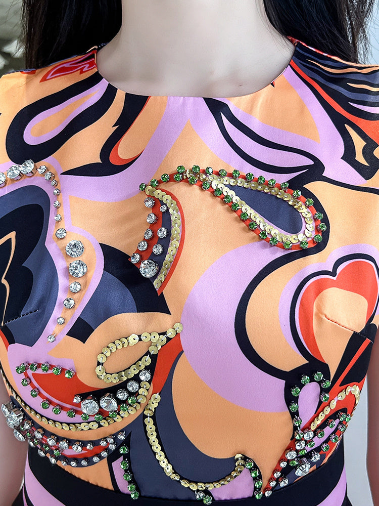 French-style Beautiful Print Slim Waist Dress