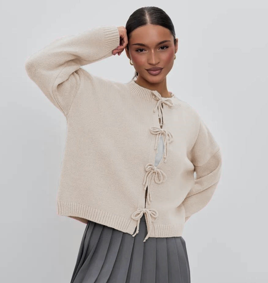 Relaxed Fit Tie Front Cardigan Sweater Cozy Knit Long Sleeve for Everyday Comfort