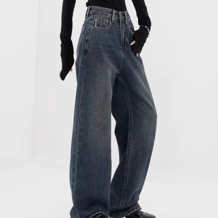 Effortless Retro Dark Wash Baggy Jeans