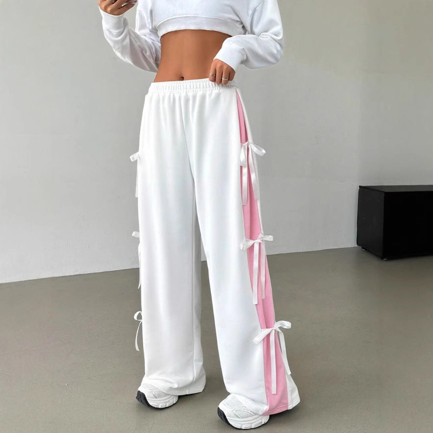 Women's Straight-Leg Trousers - Contrast Color Pull-On Pant