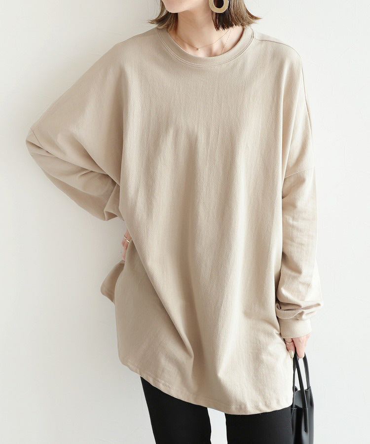 Effortless Relaxed Fit Cotton Pullover Top with Batwing Sleeves for Everyday Comfort