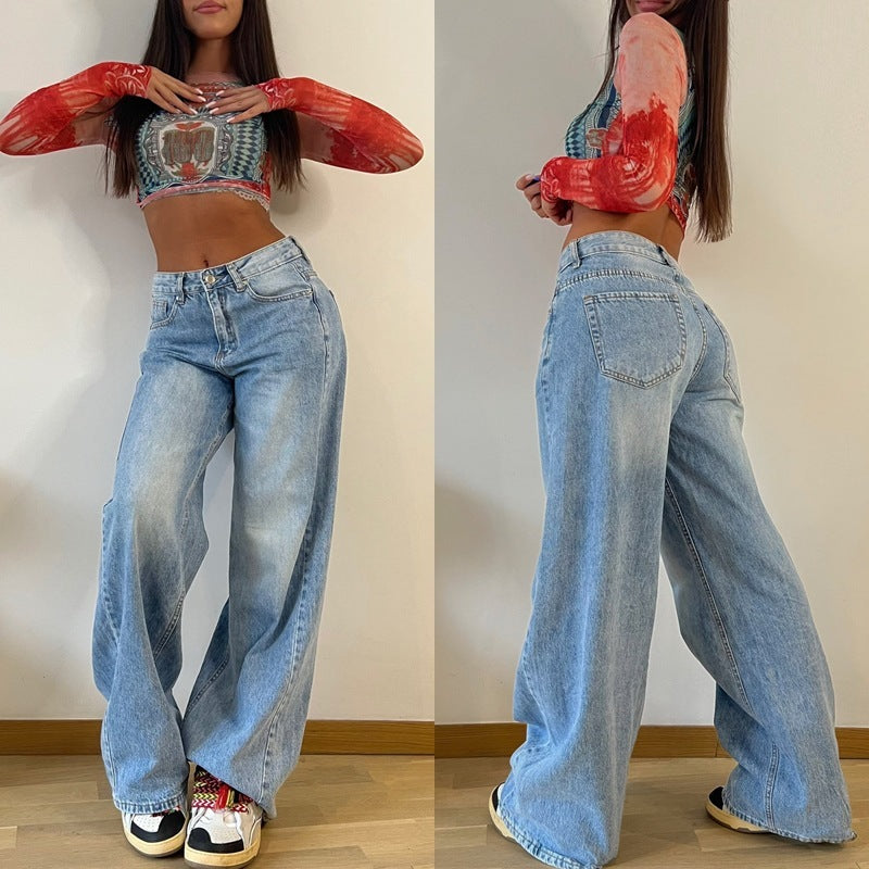 Ariana Vogue High Waist Loose Fit Wide Leg Distressed Jeans