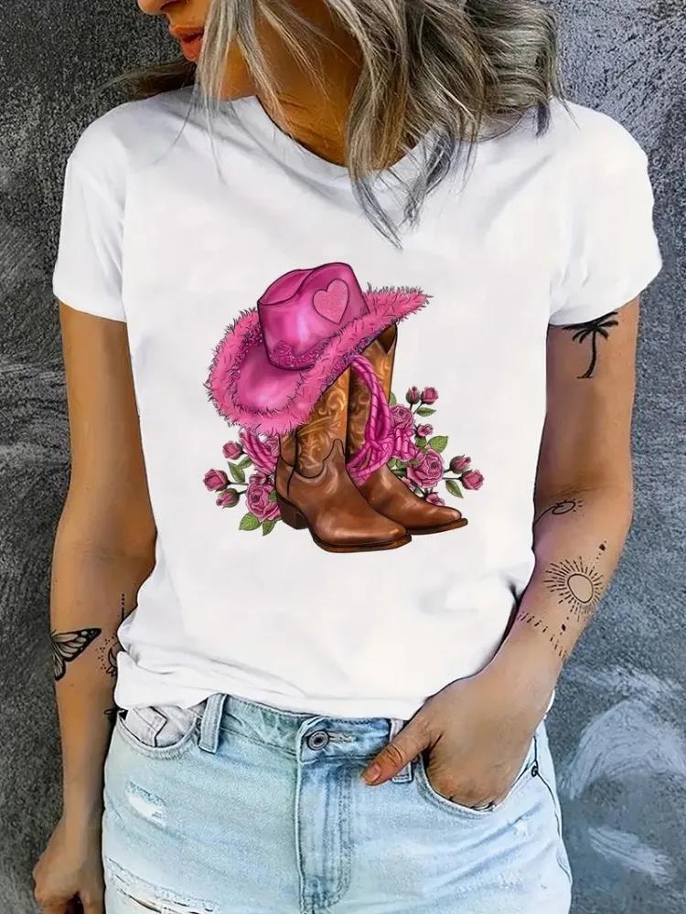 Cowgirl Chic Floral Graphic Cotton T-Shirt for Women