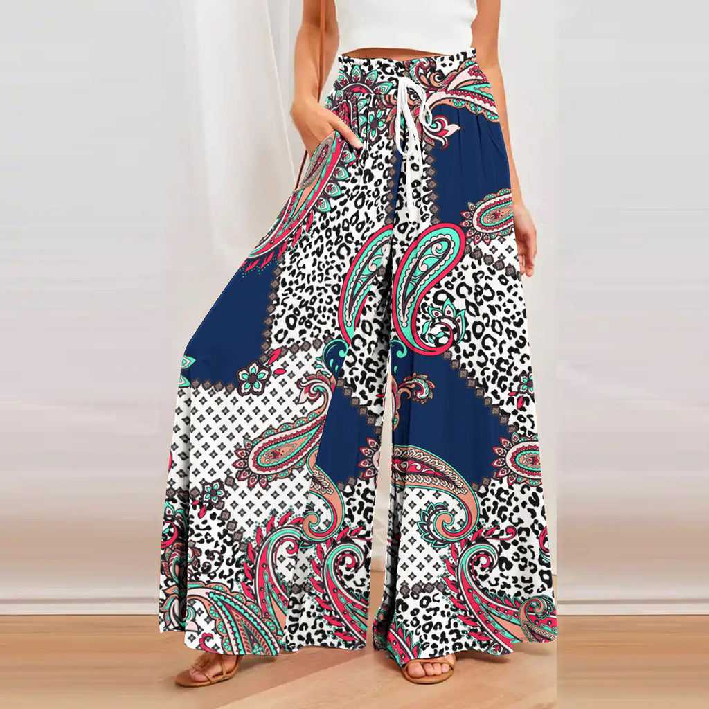 Bohemian Printed Wide Leg Hemp Culottes - Relaxed Fit