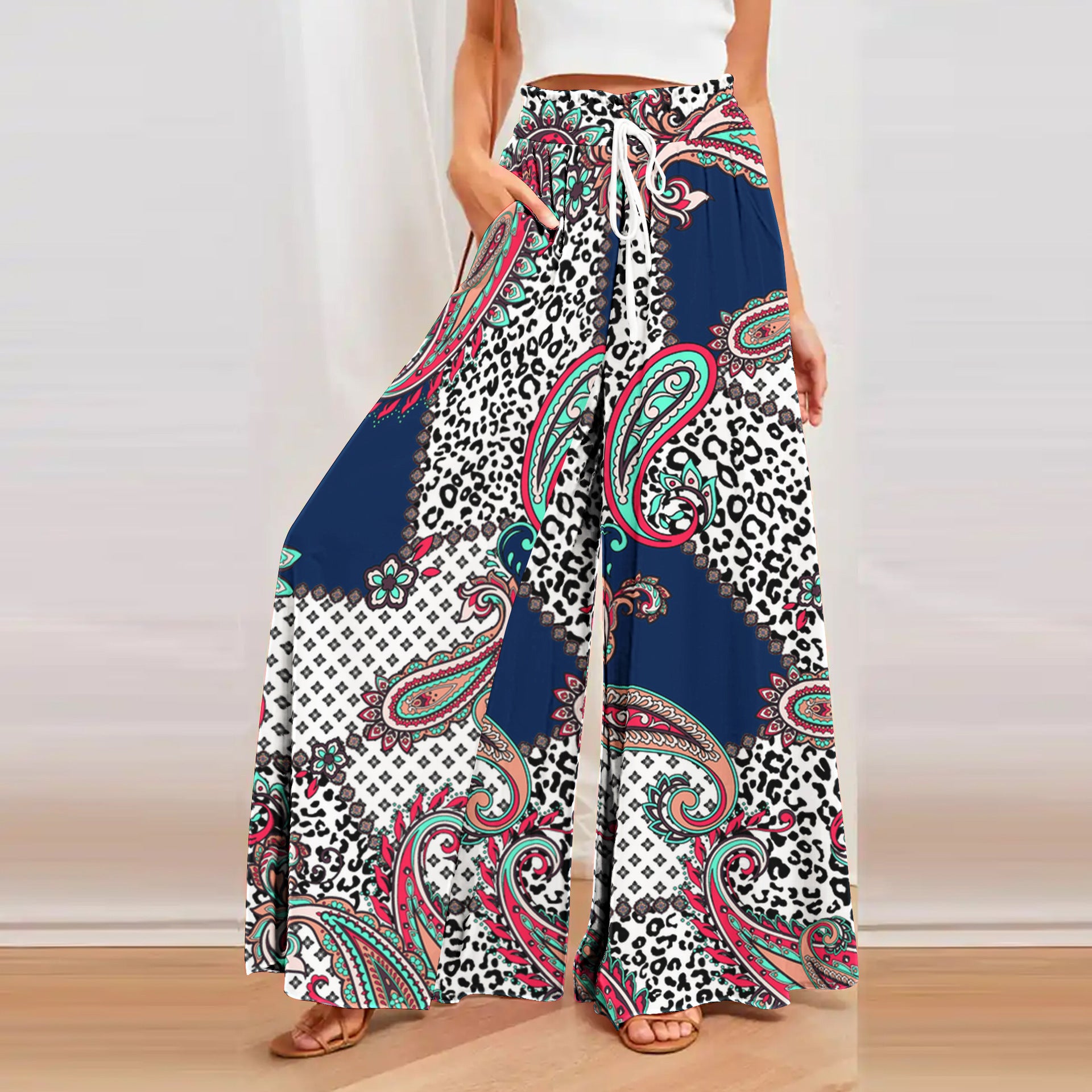 Bohemian Printed Wide Leg Hemp Culottes - Relaxed Fit