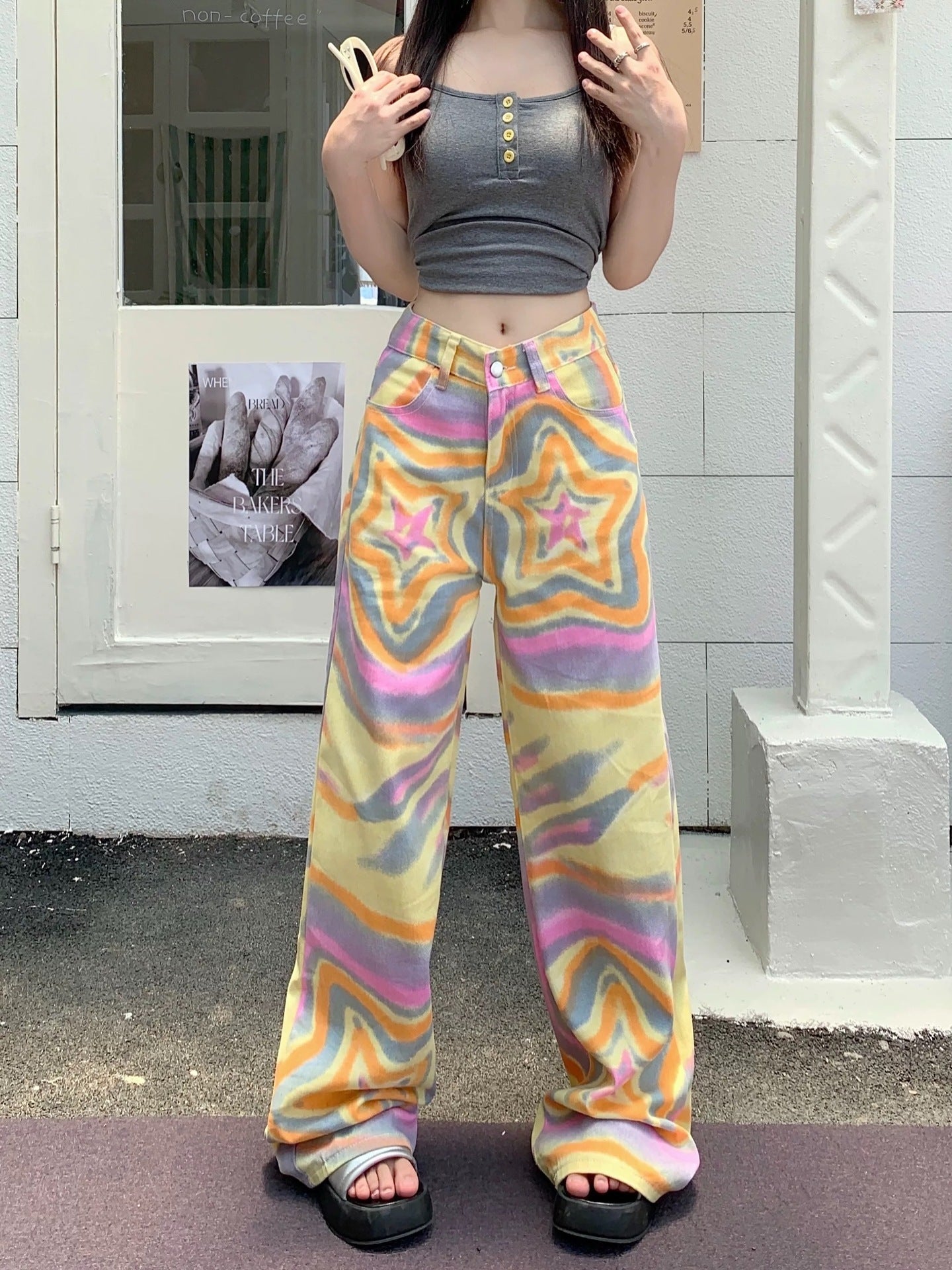 Graffiti Star High Waist Wide Leg Jeans