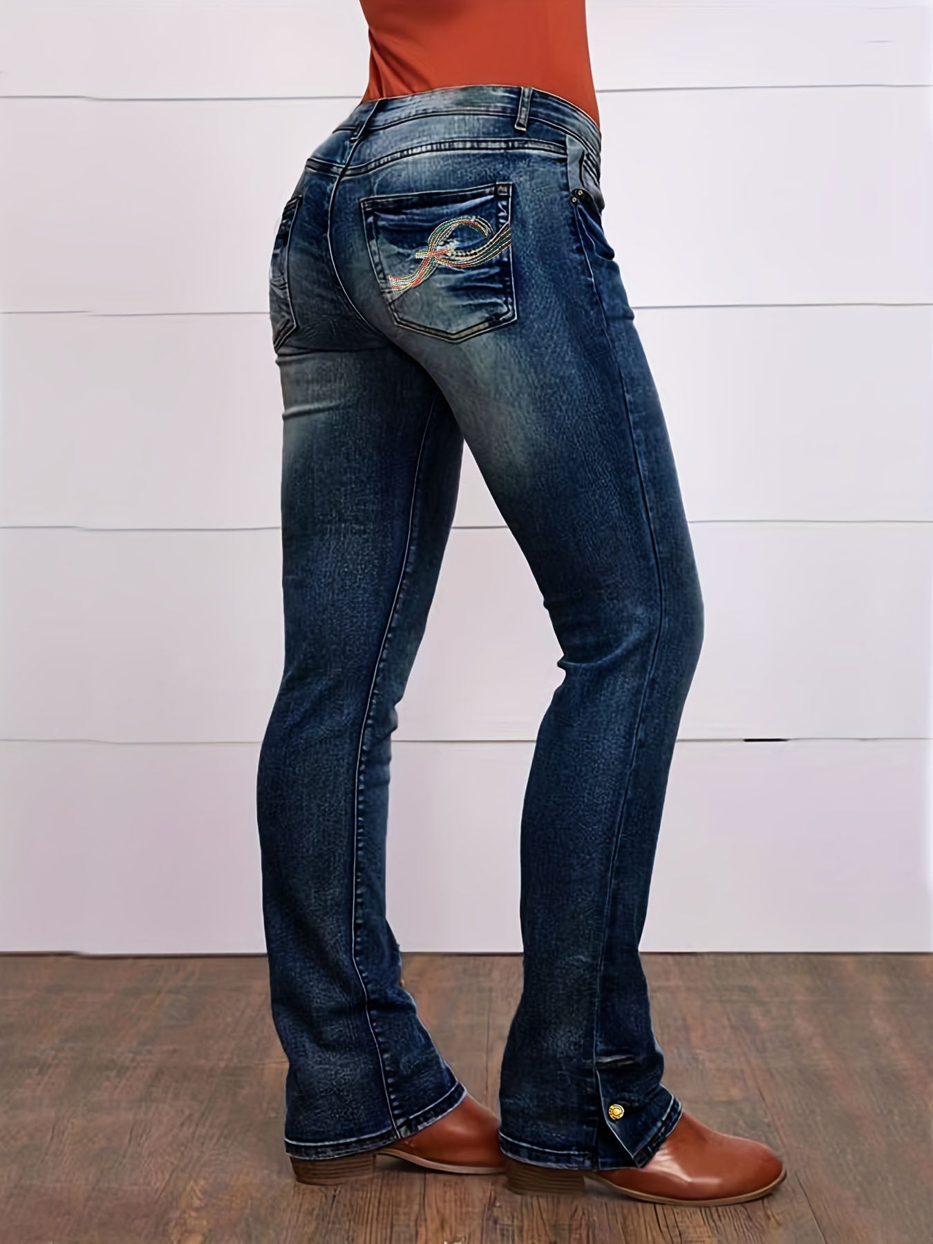 Aria Low-Rise Embroidered Bootcut Jeans
