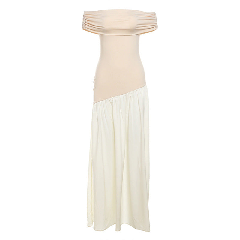 Women's Off-Shoulder Bodycon Dress - Color Contrast Fit