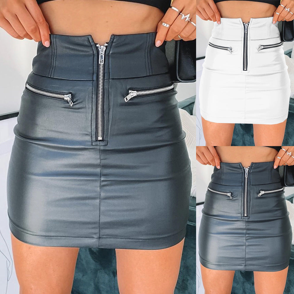 Chic Faux Leather High Waist Mini Skirt with Exposed Zippers