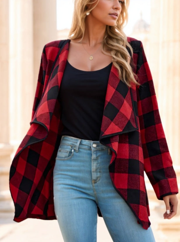 Everly Plaid Drape Front Cardigan Coat