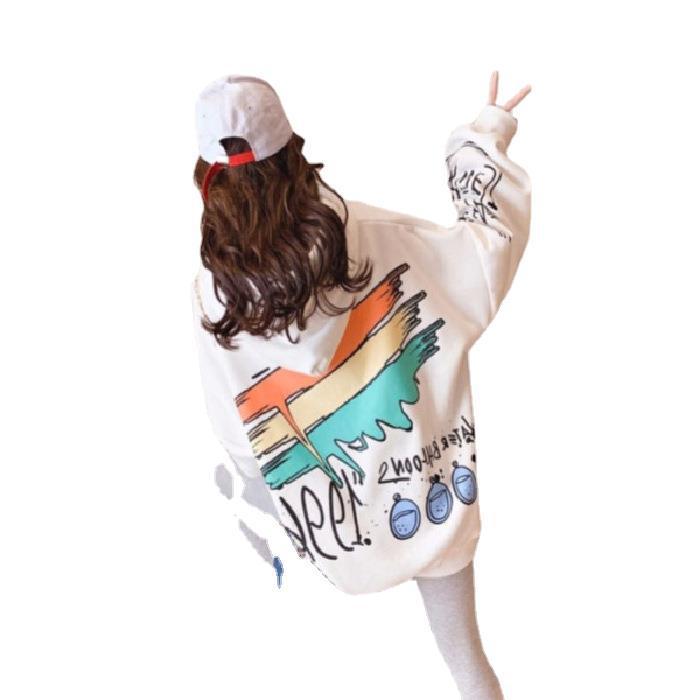 Relaxed Fit Graffiti Art Print Hooded Sweatshirt for Casual Streetwear