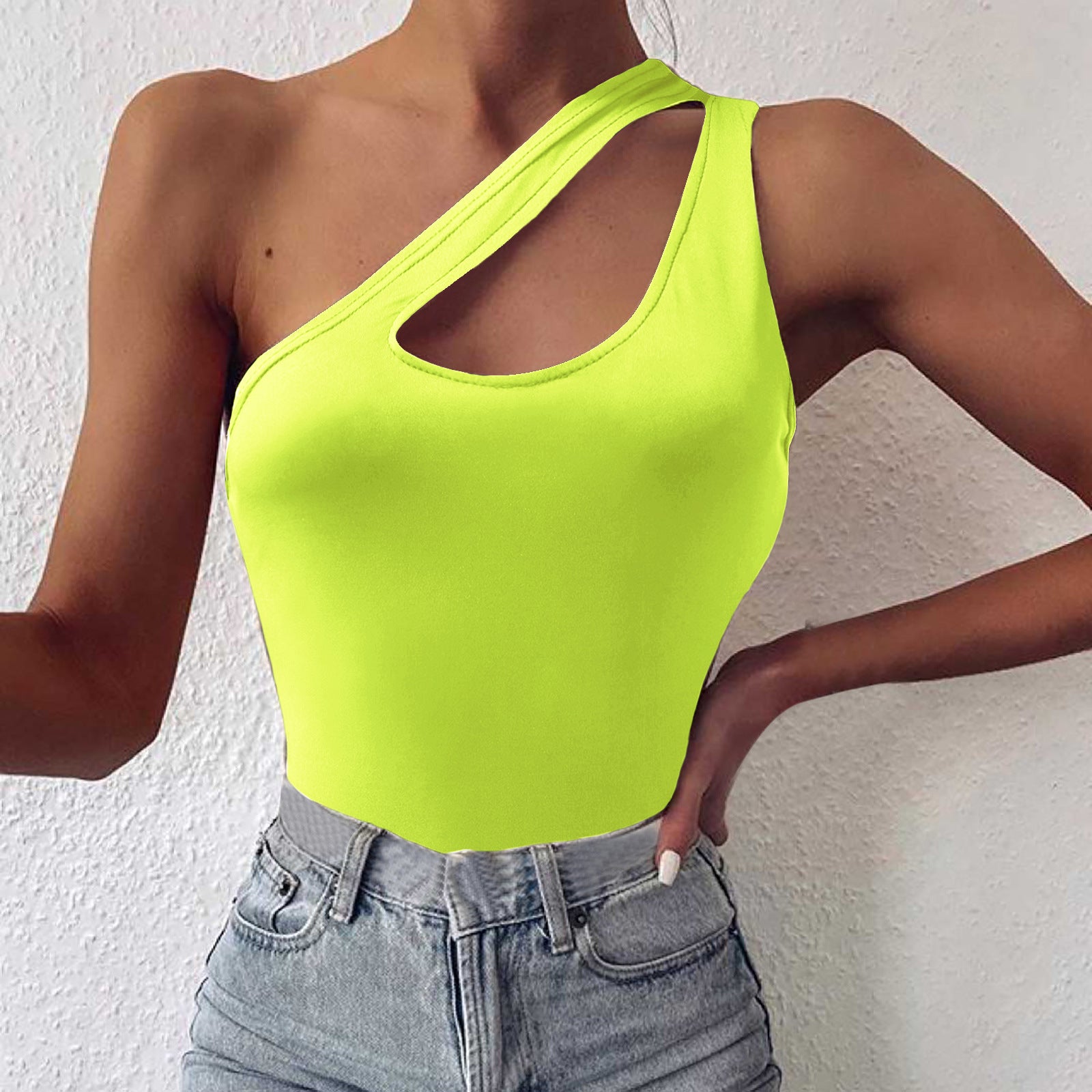 Chic Asymmetric One Shoulder Cutout Slim Fit Vest Top for Women