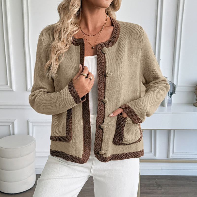 Chic Contrast Trim Knitted Cardigan Cozy Sweater Coat