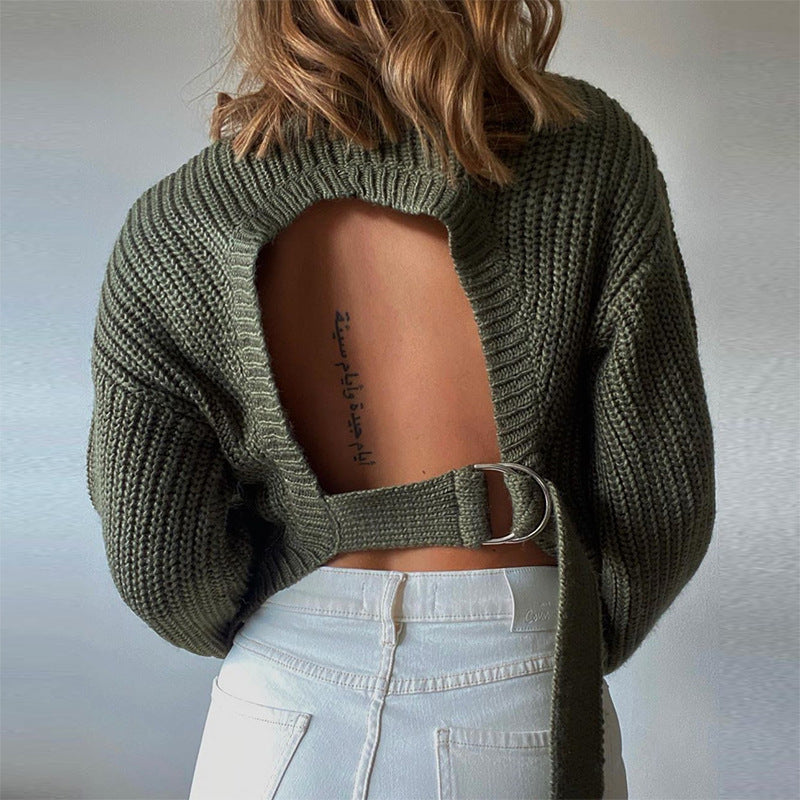 Chic Ribbed Knit Long Sleeve Cropped Sweater for Effortless Style