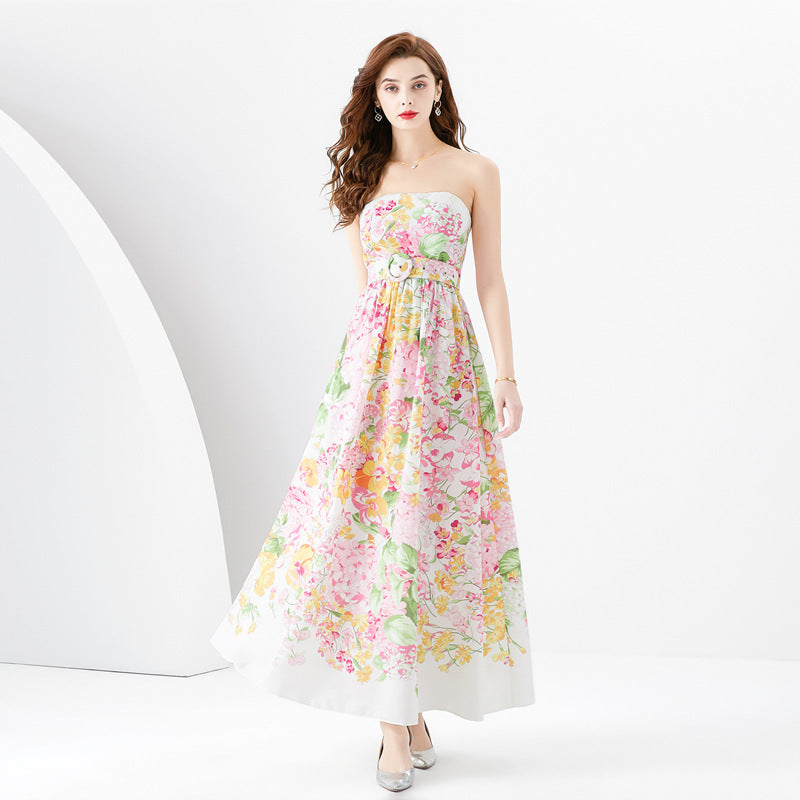 Elegant Floral Strapless Maxi Dress for Sunny Days and Special Occasions