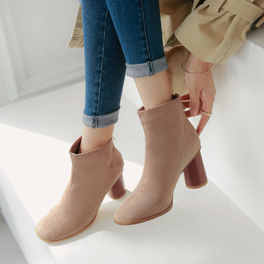 Chic Frosted Block Heel Ankle Boots