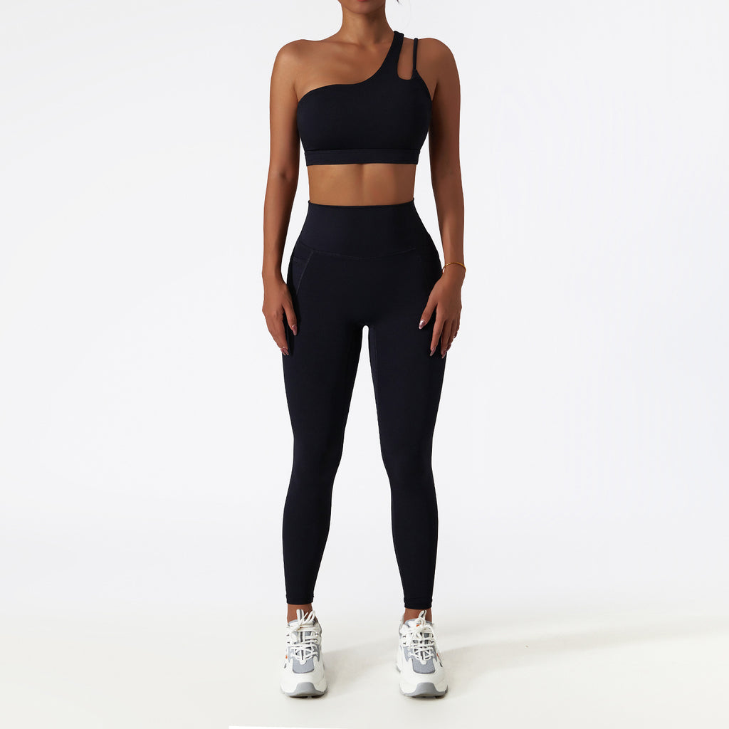 Women's Excellent Quality One Shoulder Sports Bra and High Waist Leggings Fitness Set