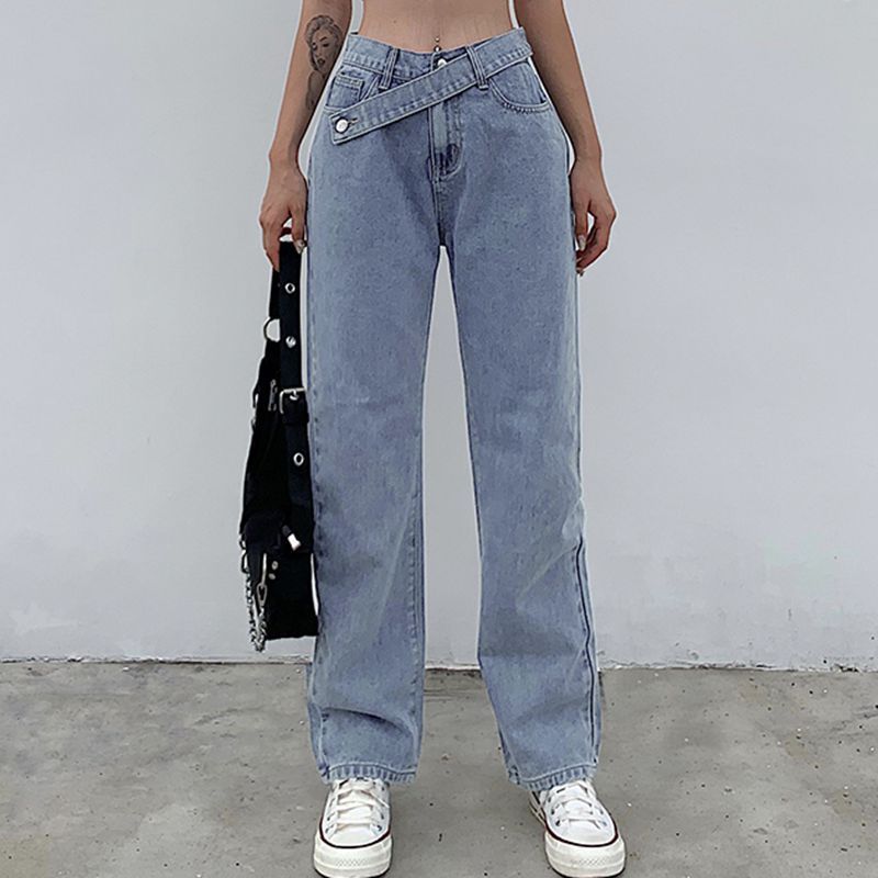Chic Irregular Waist High Rise Wide Leg Jeans