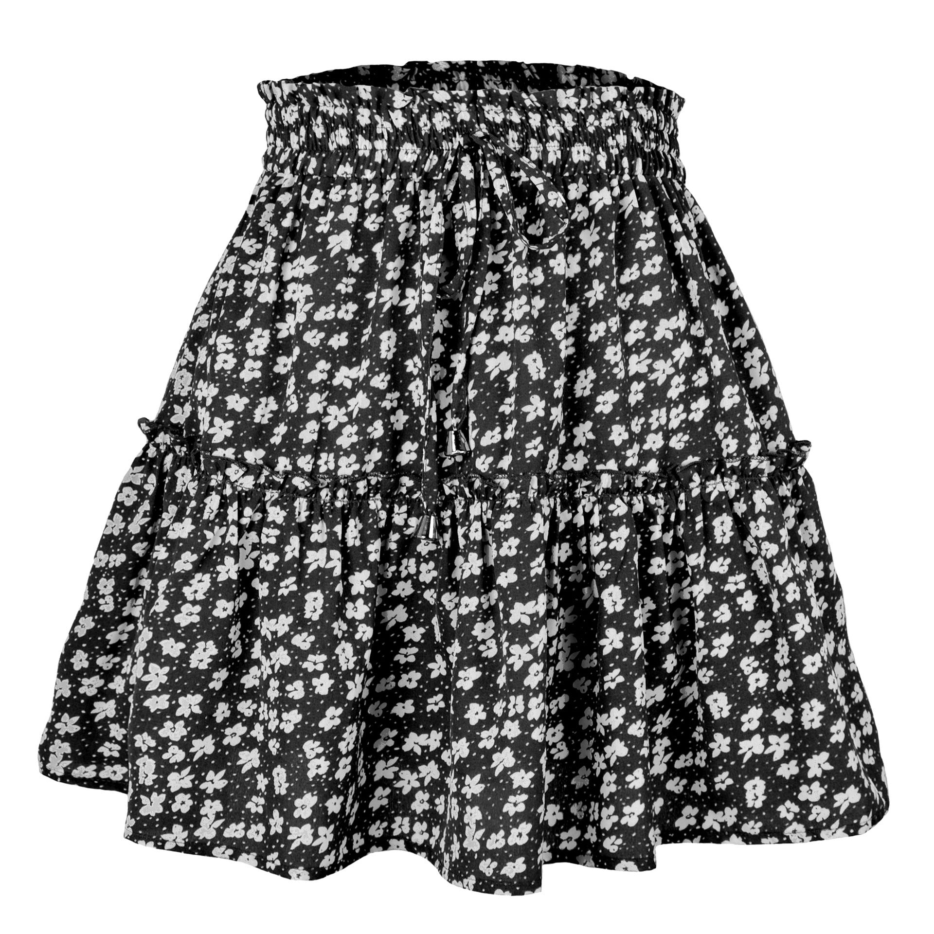 High Waist Floral Print Ruffle Hem A-Line Mini Skirt for Summer