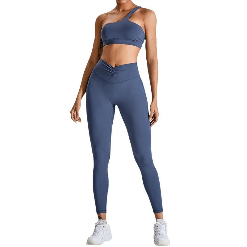 Women's One-Shoulder Yoga Set - High Waist Leggings & Bra