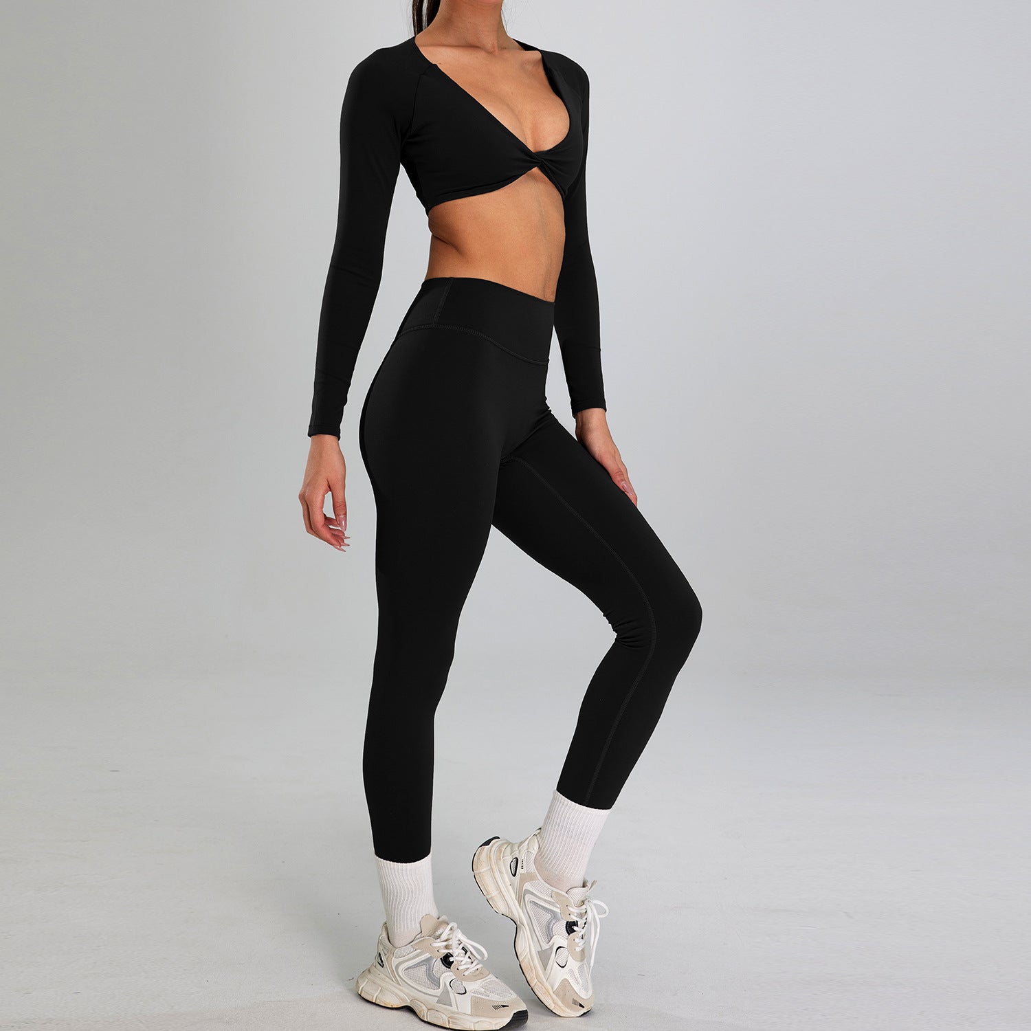 High Intensity Long Sleeve Nude Feel Workout Set with High Waist Leggings or Shorts