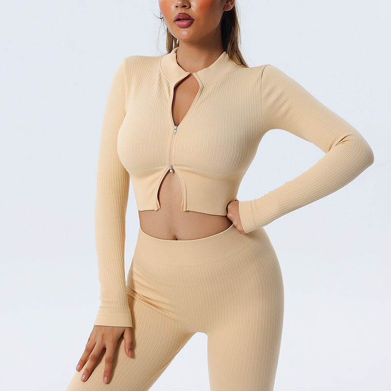 Women's Quick Drying Breathable Ribbed Long Sleeve Activewear Crop Top for Yoga and Training