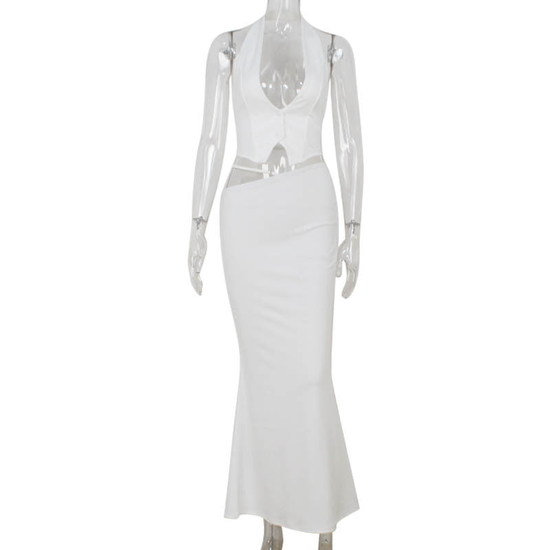 Women's Halter Top & Skirt Set - Backless Fishtail Suit
