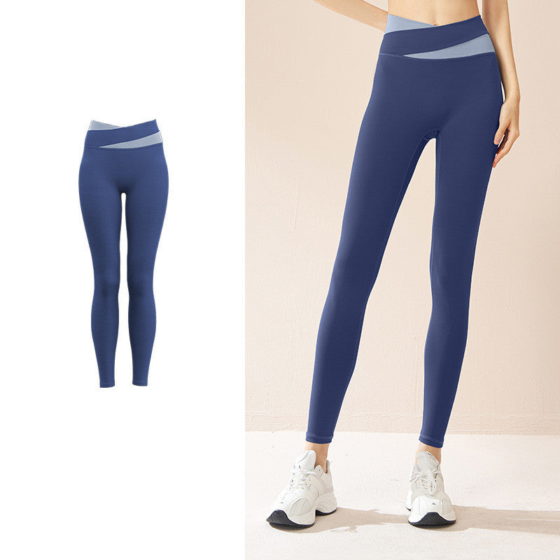 Seamless Spliced High Waist Yoga Leggings with Butt Lift and Quick-Dry Fabric