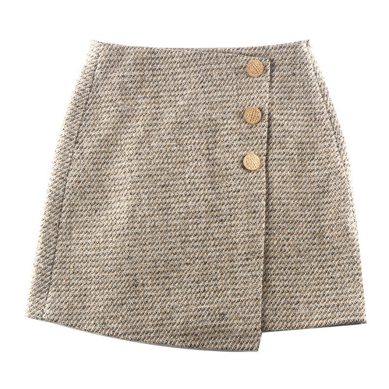Chic High Waist Herringbone Wool Blend A-Line Short Skirt