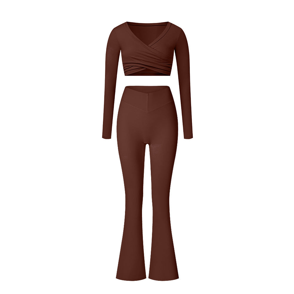 Brushed Performance Long Sleeve Crop Top and Leggings Yoga Activewear Set