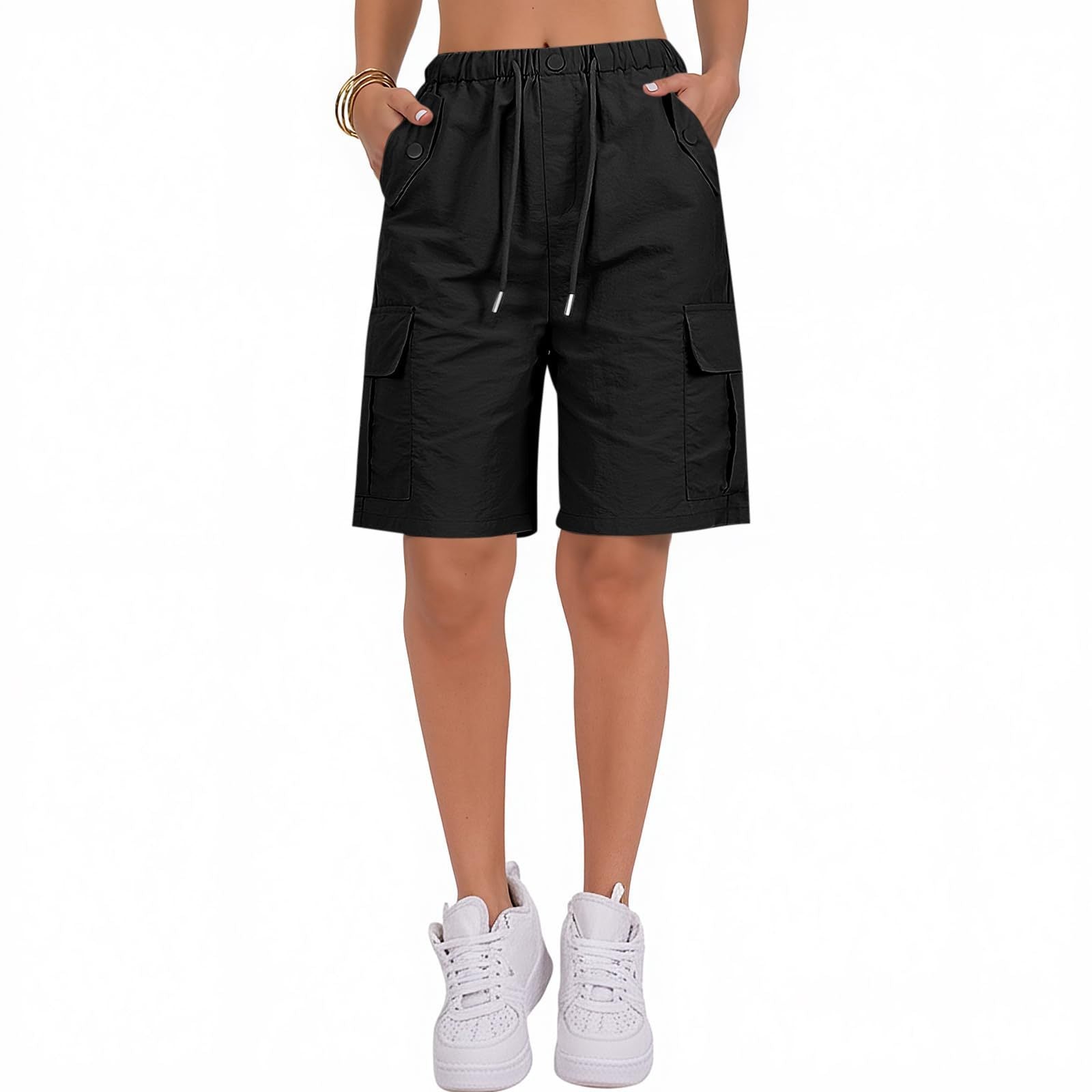 Comfortable Quick-Drying Women's Casual Cropped Cargo Shorts with Pockets