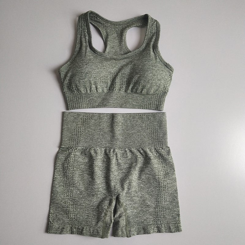 Seamless Knit Sports Bra and High-Waisted Shorts Activewear Set
