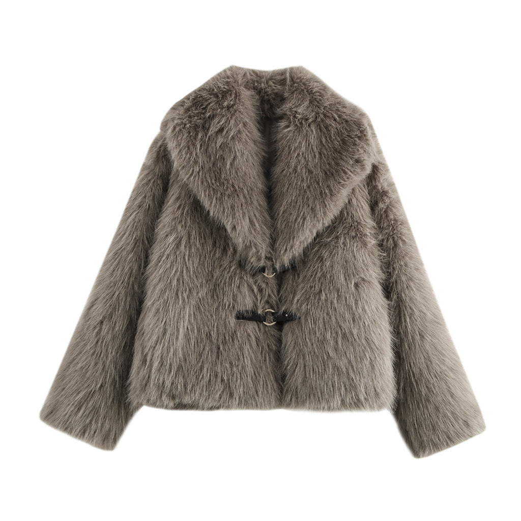 Chic Faux Fur Short Coat with Buckle Closure