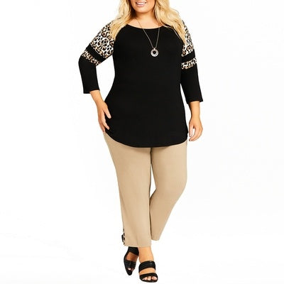 Women's Plus Size Leopard Print T-shirt | 3/4 Sleeve Round Neck Top