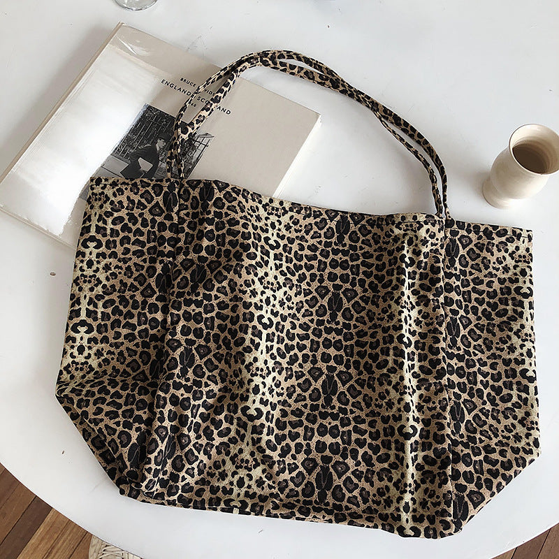 Chic Leopard Canvas Tote Bag - Large Capacity Shoulder Bag