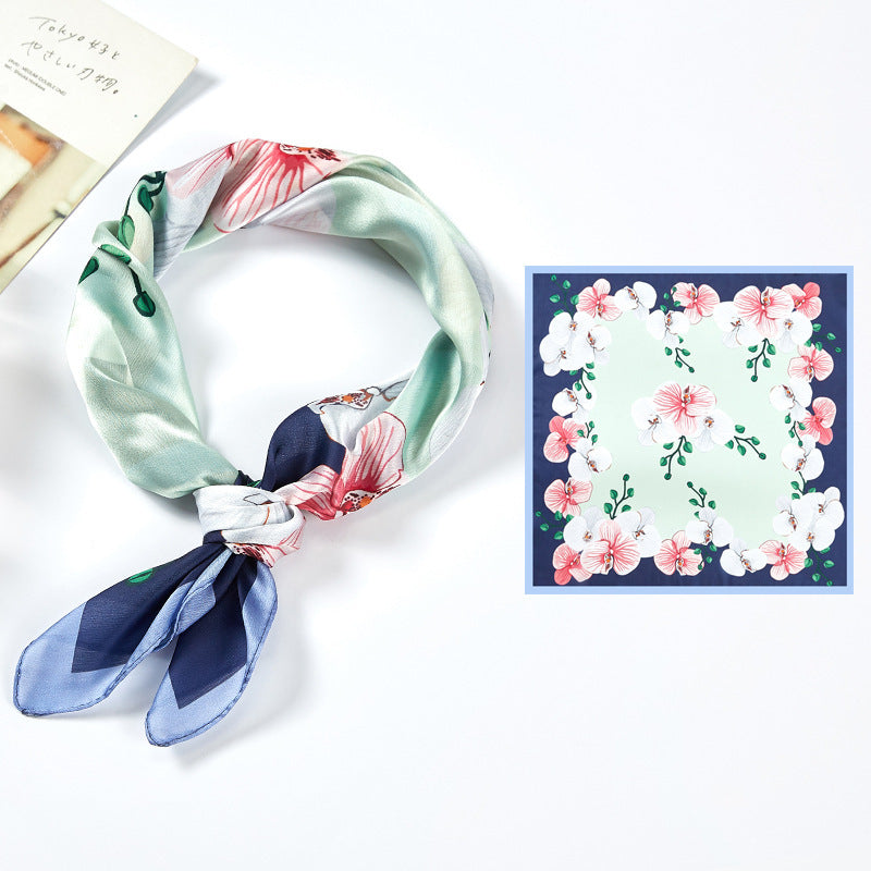 Chic Printed Silk-Feel Square Scarf 53x53cm