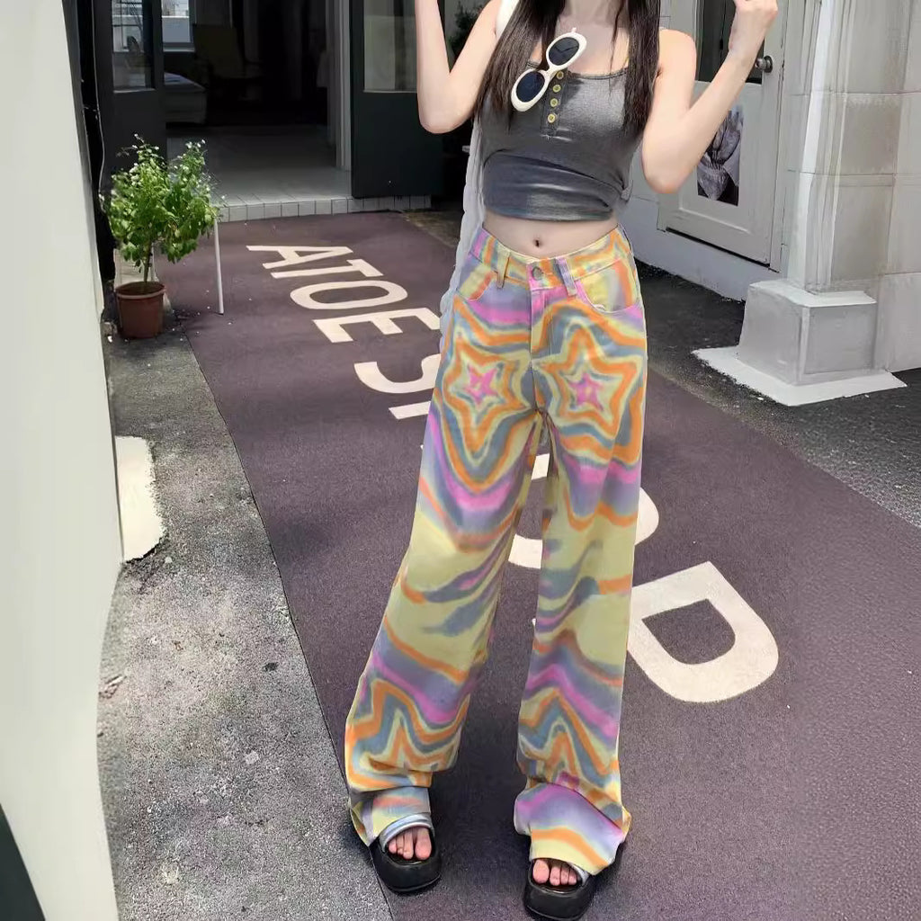 Graffiti Star High Waist Wide Leg Jeans