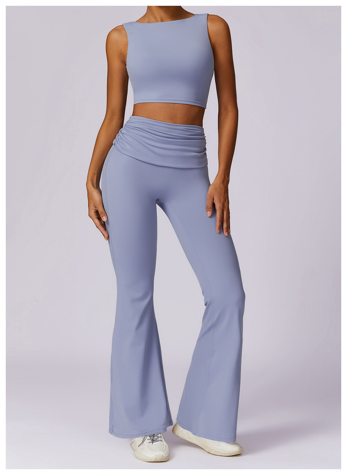 Soft Stretchy Activewear Sleeveless Crop Top and High Waist Flare Leggings Set