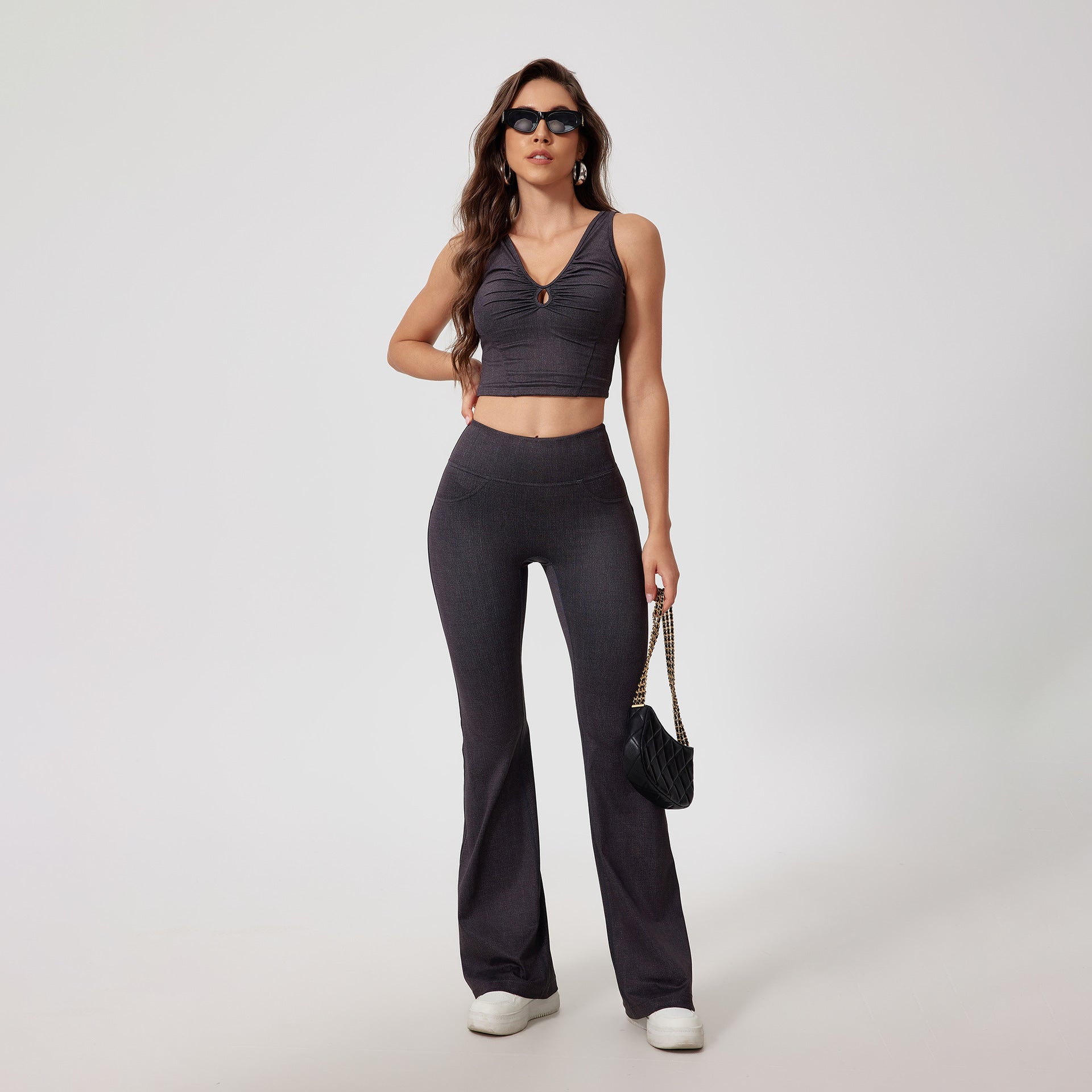 Ariana Vogue Seamless High-Waist Denim Print Flare Activewear Leggings