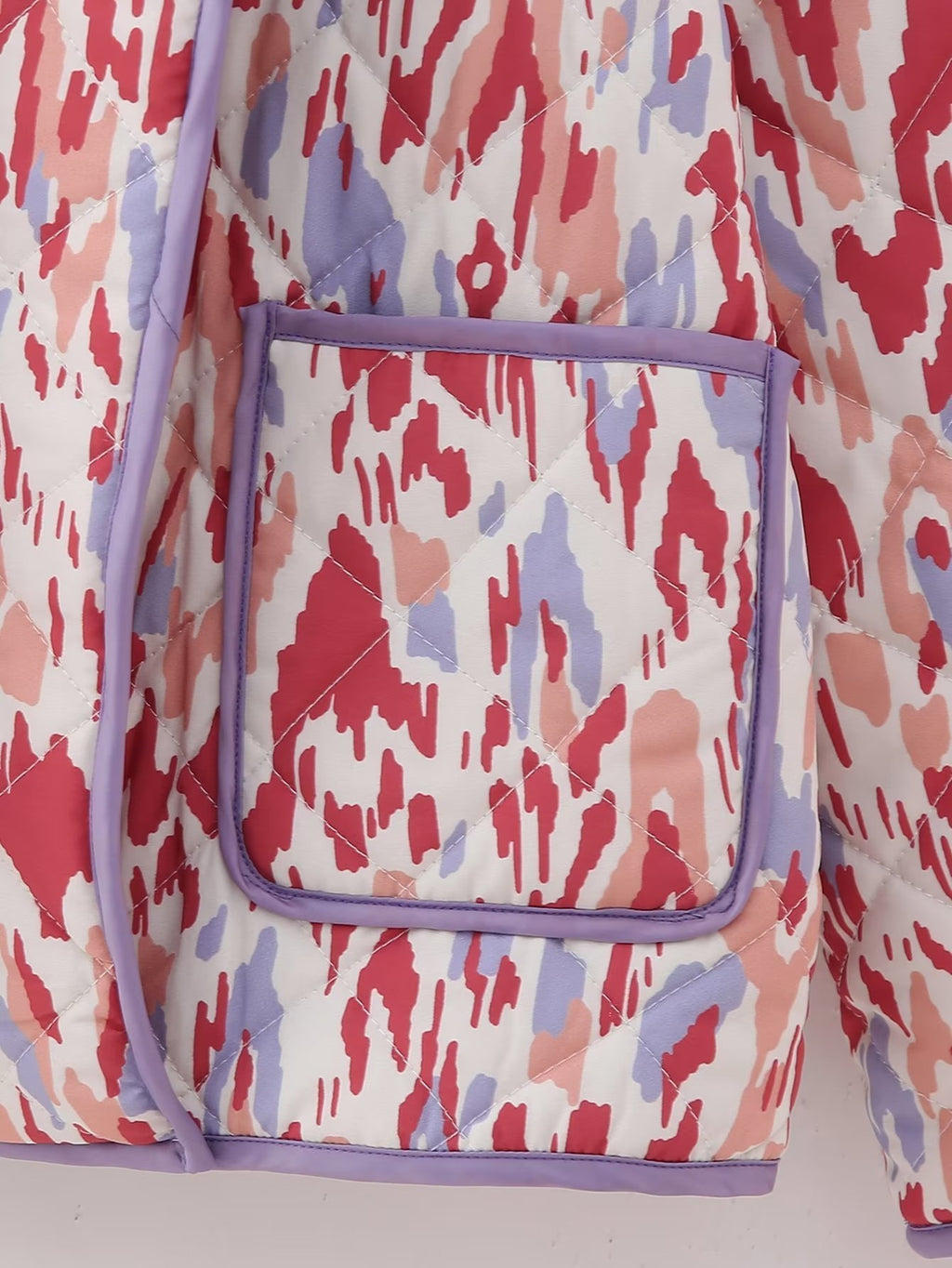 Artistic Retro Printed Quilted Jacket with Lapel Collar and Pockets