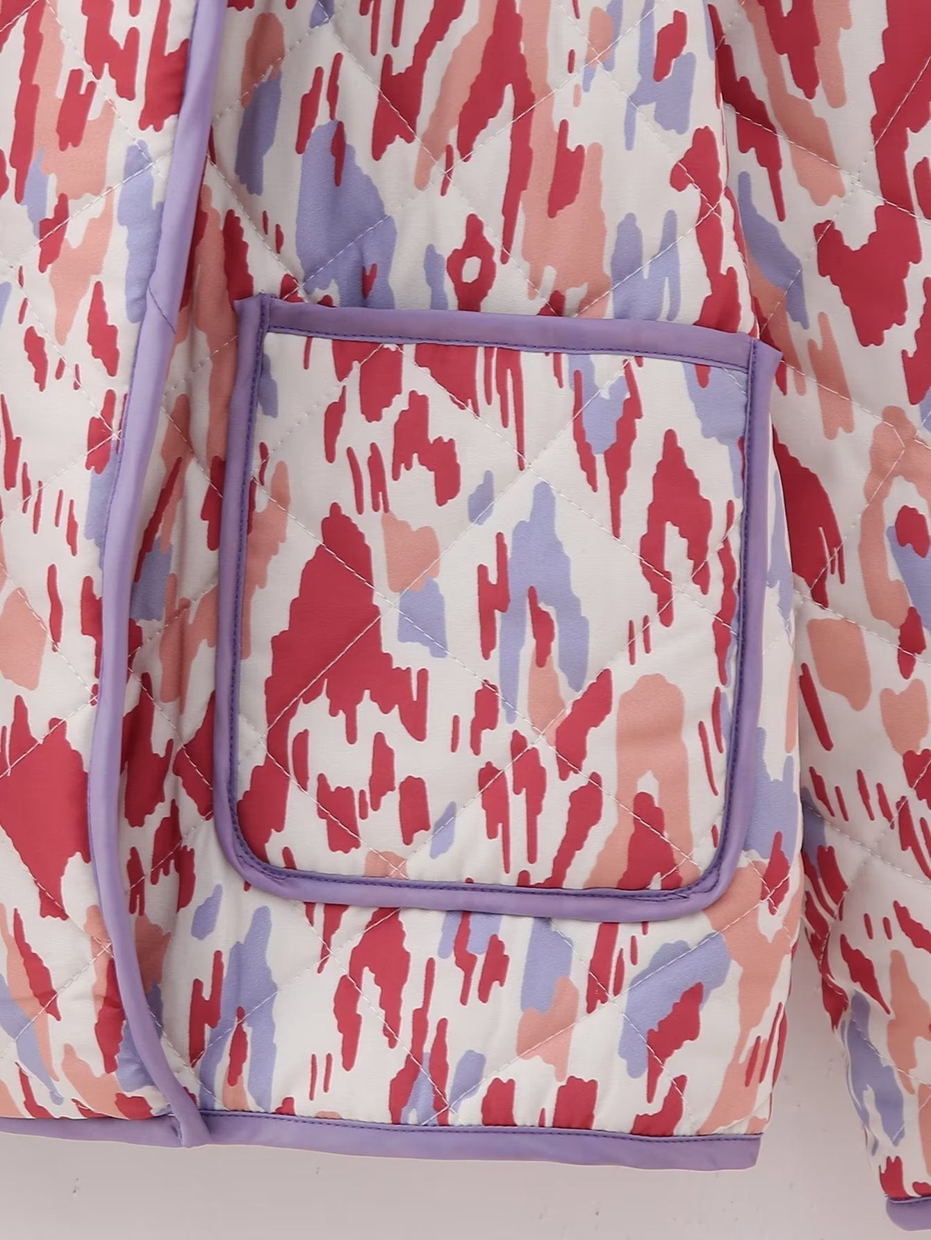 Artistic Retro Printed Quilted Jacket with Lapel Collar and Pockets