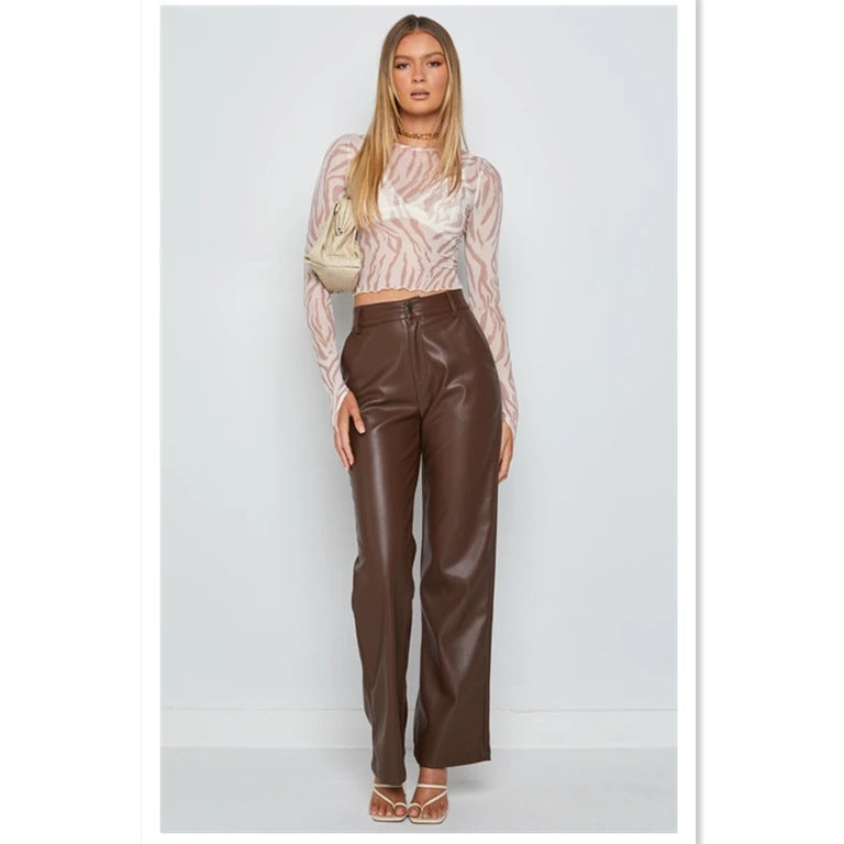 High Waist Faux Leather Pants - Women's Flare Leggings