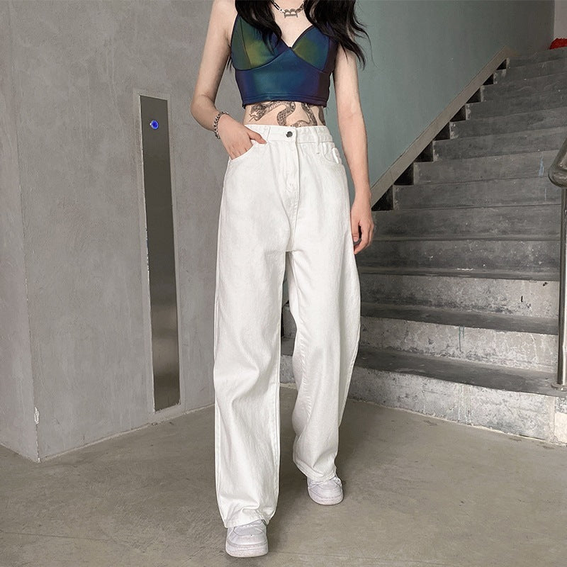 High-Rise Wide-Leg White Denim Jeans
