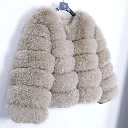 Chic Faux Fur Cropped Warm Jacket Elegant Winter Outerwear