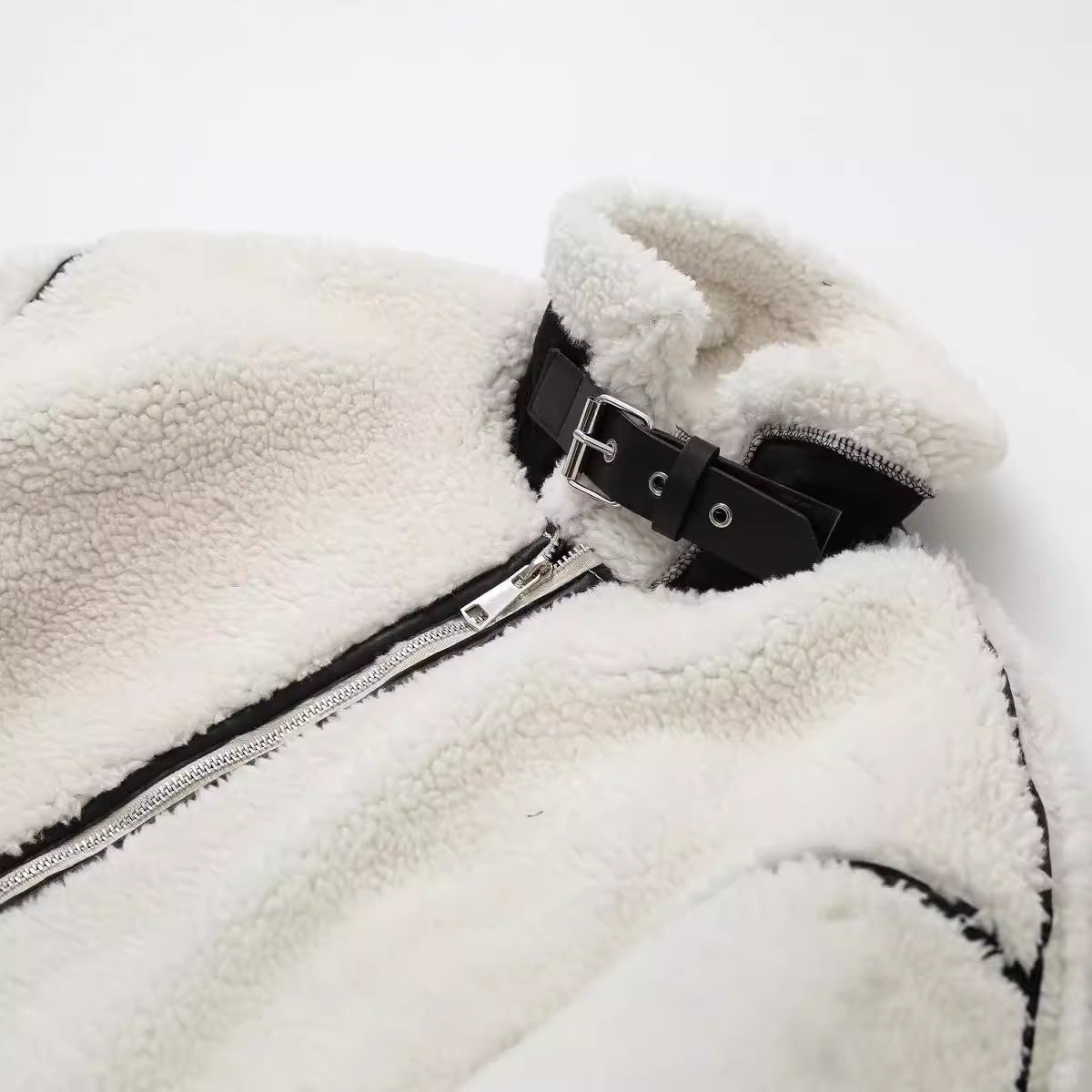 Chic Street Style Faux Shearling Patchwork Warm Zip Up Jacket