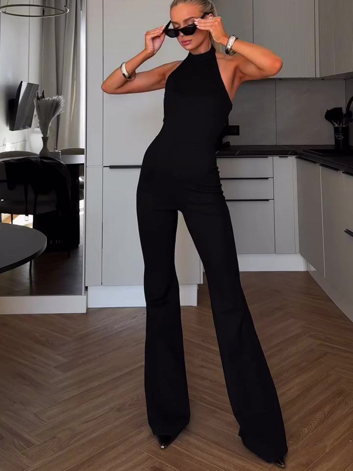 Elegant Black Halter Wide-Leg Jumpsuit - Chic & Versatile