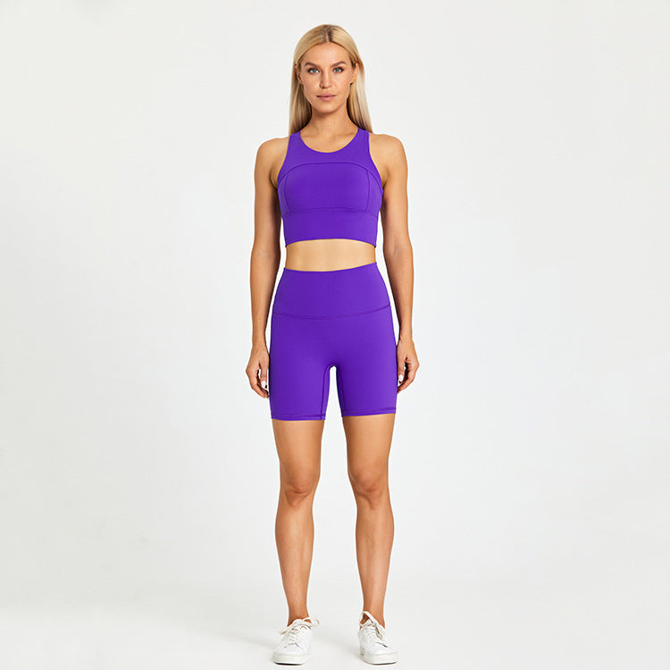 Seamless Racerback Sports Bra and High Waist Biker Shorts Workout Set