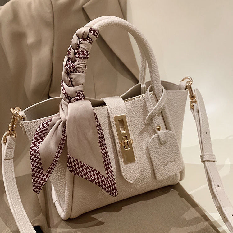 Chic Litchi Pattern Faux Leather Tote Bag with Silk Scarf
