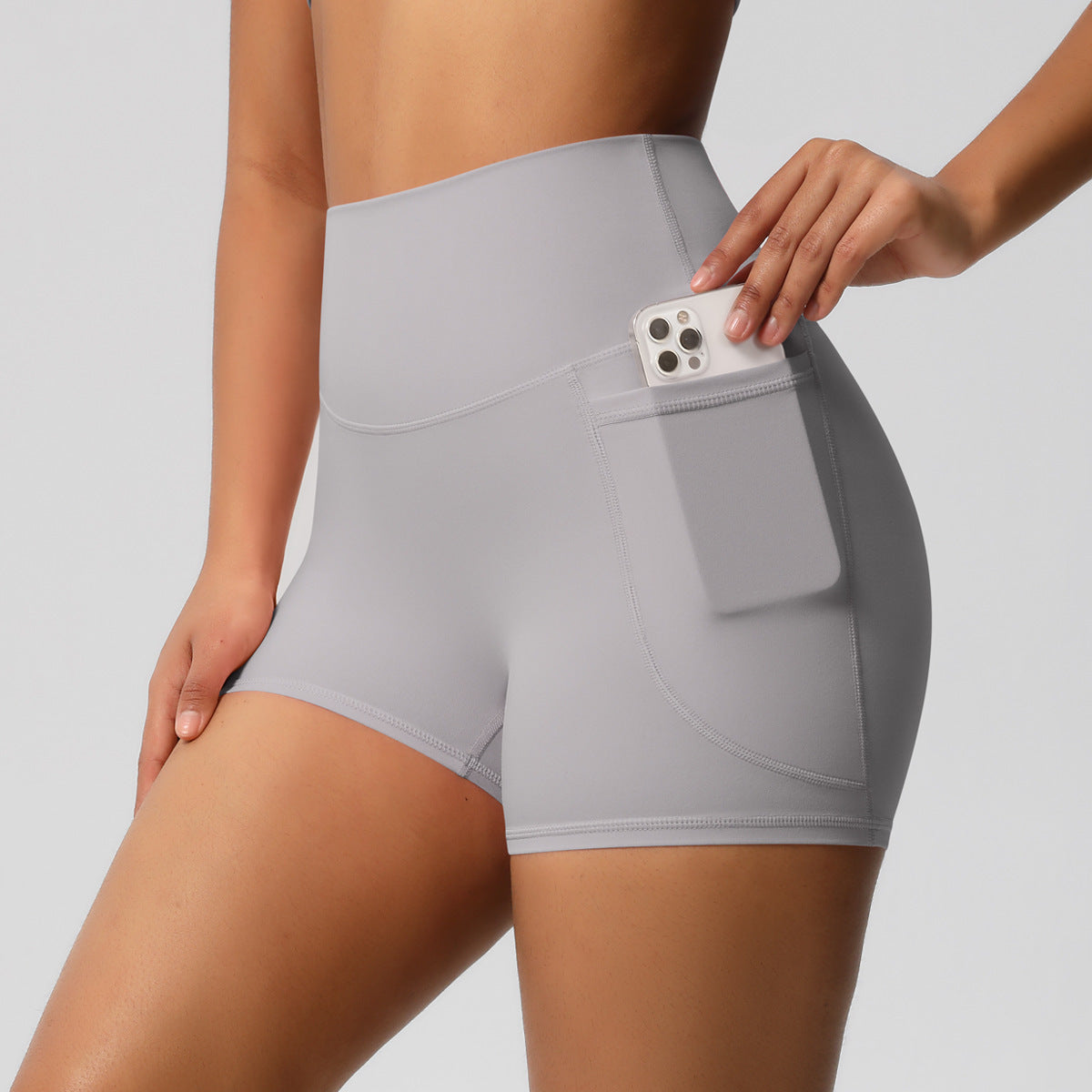 Comfortable High Waisted Athletic Shorts with Handy Side Pockets for Workouts